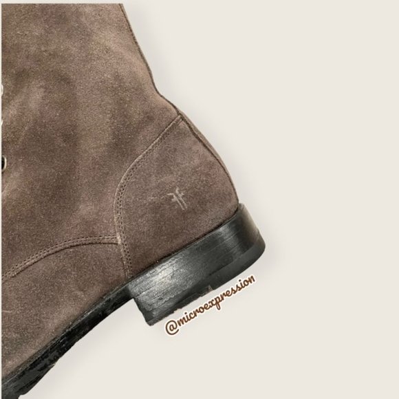 $389 Frye Veronica Combat Lace Up Grey Suede Soft Leather Comfy Moto Ankle Boot - Picture 13 of 16